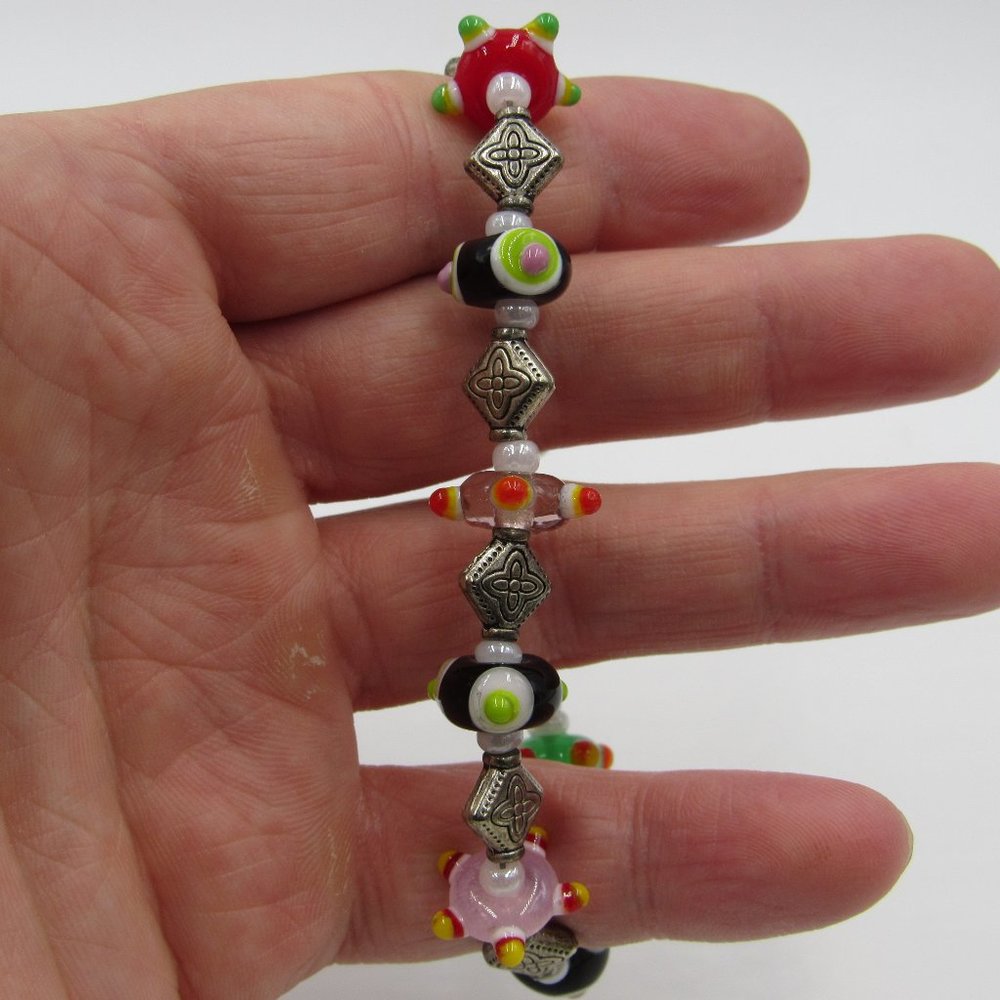 Vintage Silver Tone Weird Glass Bracelet Costume